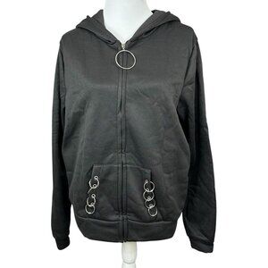 GSB‎ Women’s NWT Black Goth Full Zip Hooded Ring Softshell Sweatshirt XL/C42